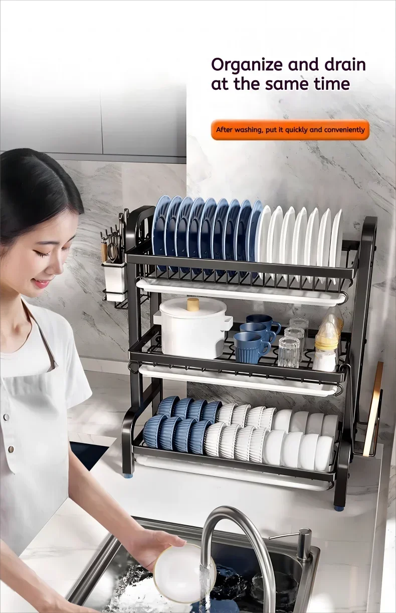 Multi-functional 2-Tier Dish Rack