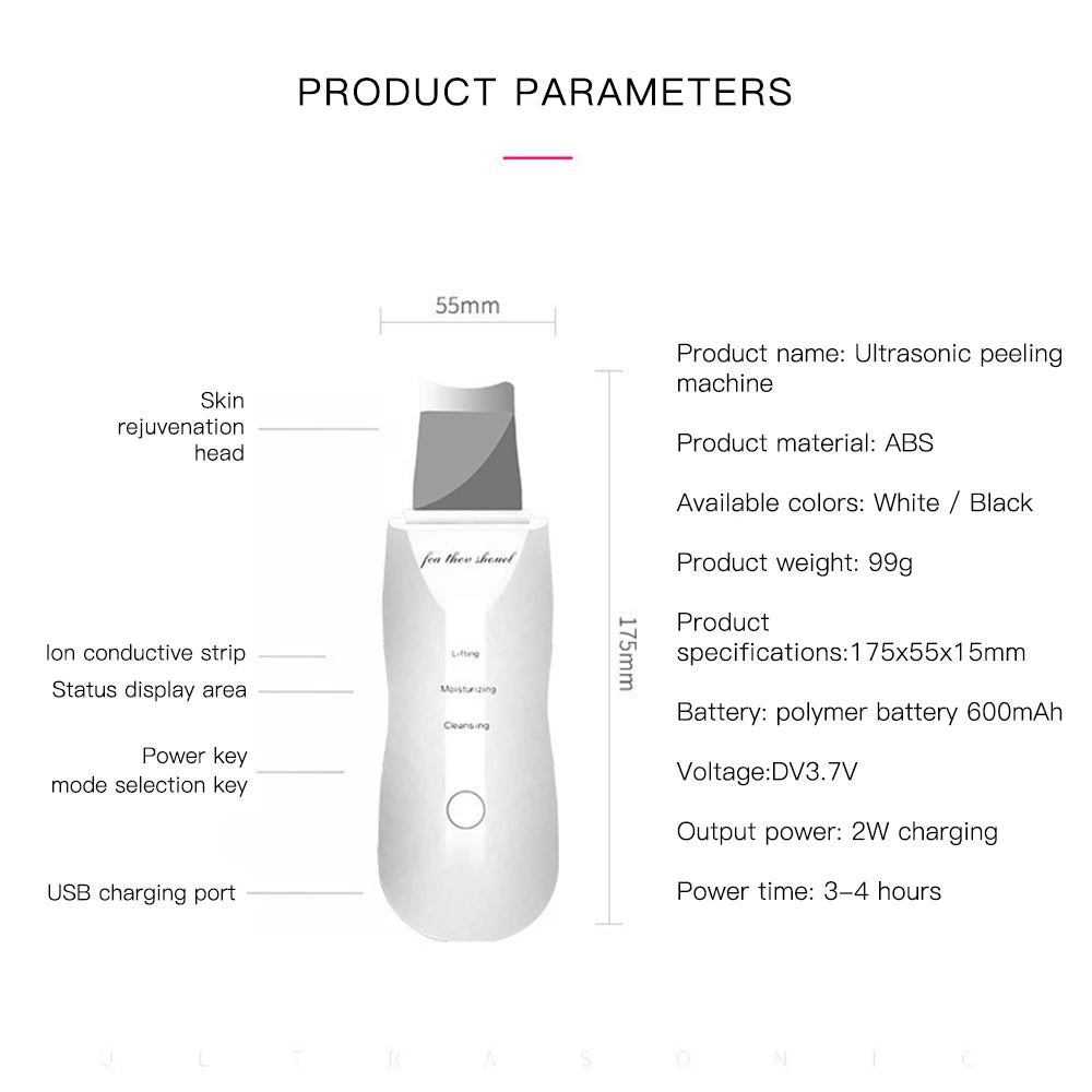 Electric Ultrasonic Skin Scrubber Face Spatula
